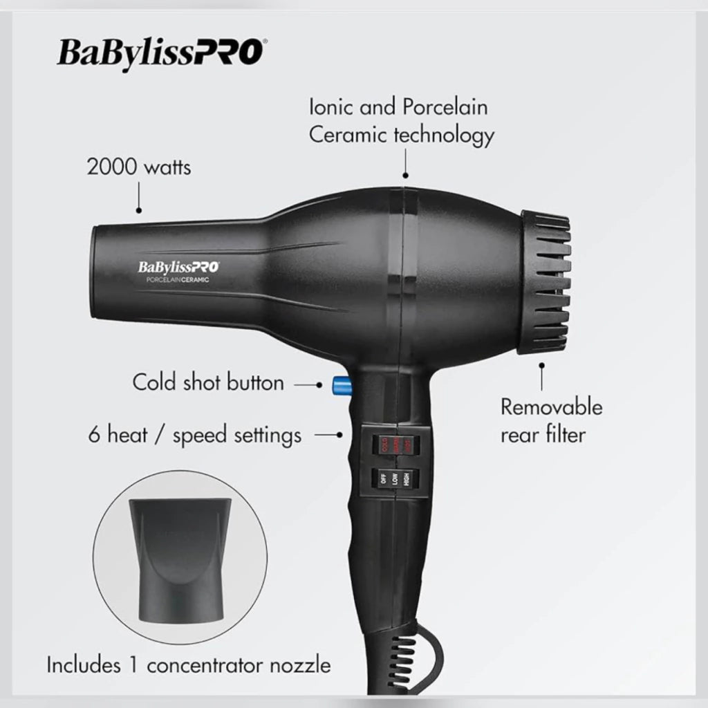 Secadora 2 Mil Watts Porcelain Ceramic | BaByLiss Pro - Sin Caja